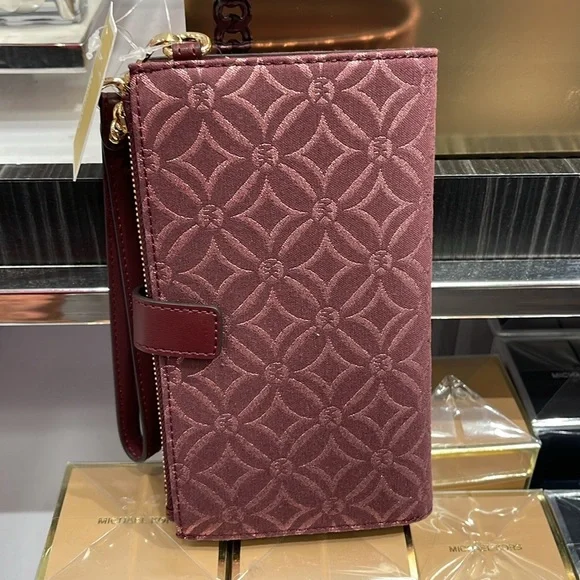 Michael Kors Jet Set Travel Large Double-Zip Wristlet-Wallet-PhoneHolder Oxblood - Picture 14 of 16